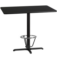 Flash Furniture XU-BLKTB-3048-T2230B-3CFR-GG 30'' x 48'' Rectangular Black Laminate Table Top with 22'' x 30'' Bar Height Table Base and Foot Ring 